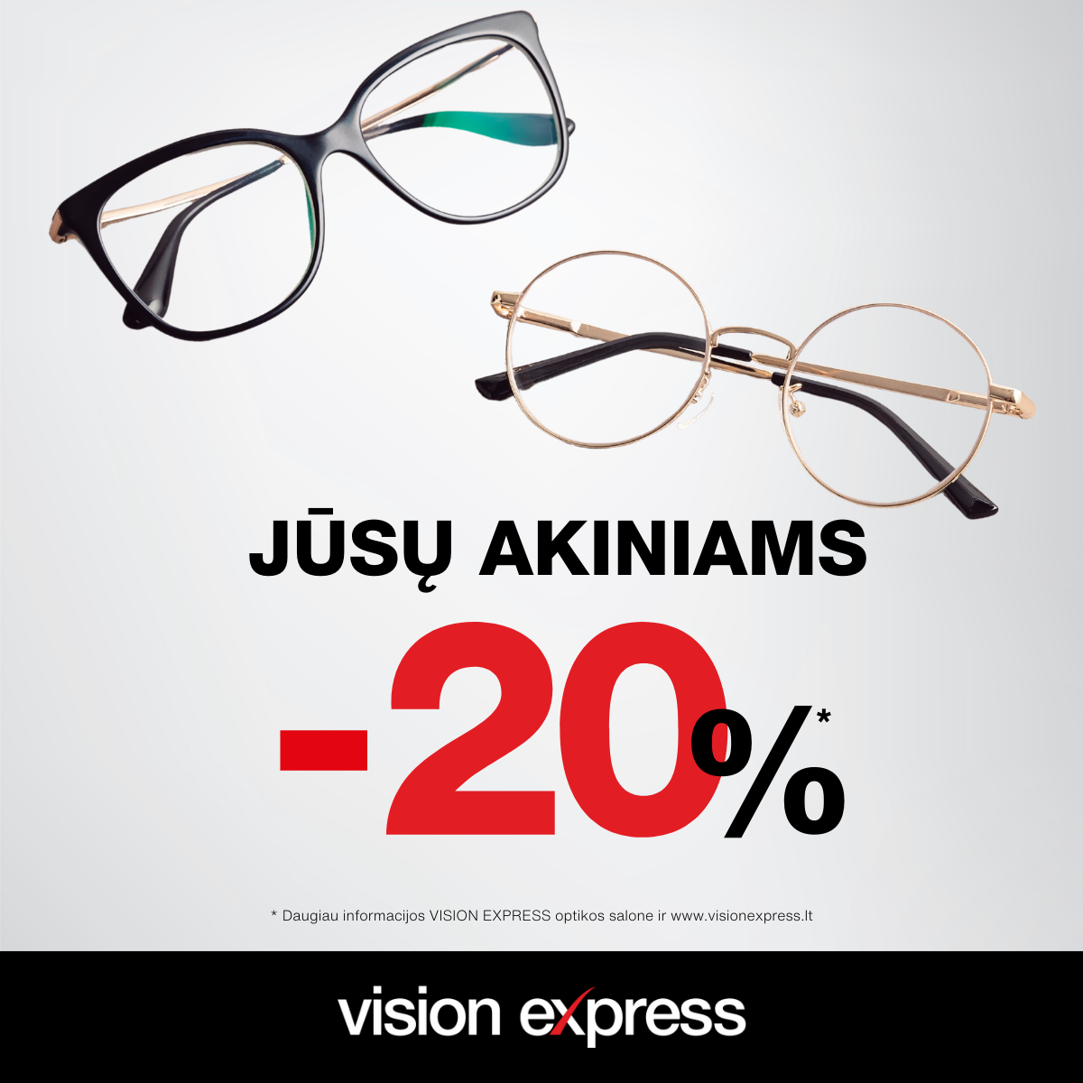 VISION EXPRESS. 20 % nuolaida akiniams