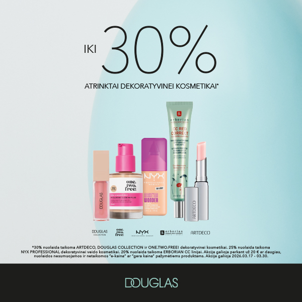 Iki 30% nuolaida atrinktai dekoratyvinei kosmetikai Douglas parduotuvėje
