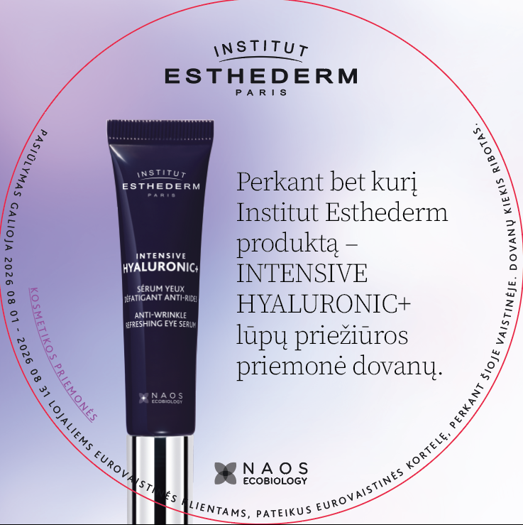 EUROVAISTINĖ. Perkant bet kurį Institut Esthederm produktą – INTENSIVE HYALURONIC+ lūpų priežiūros priemonė dovanų!