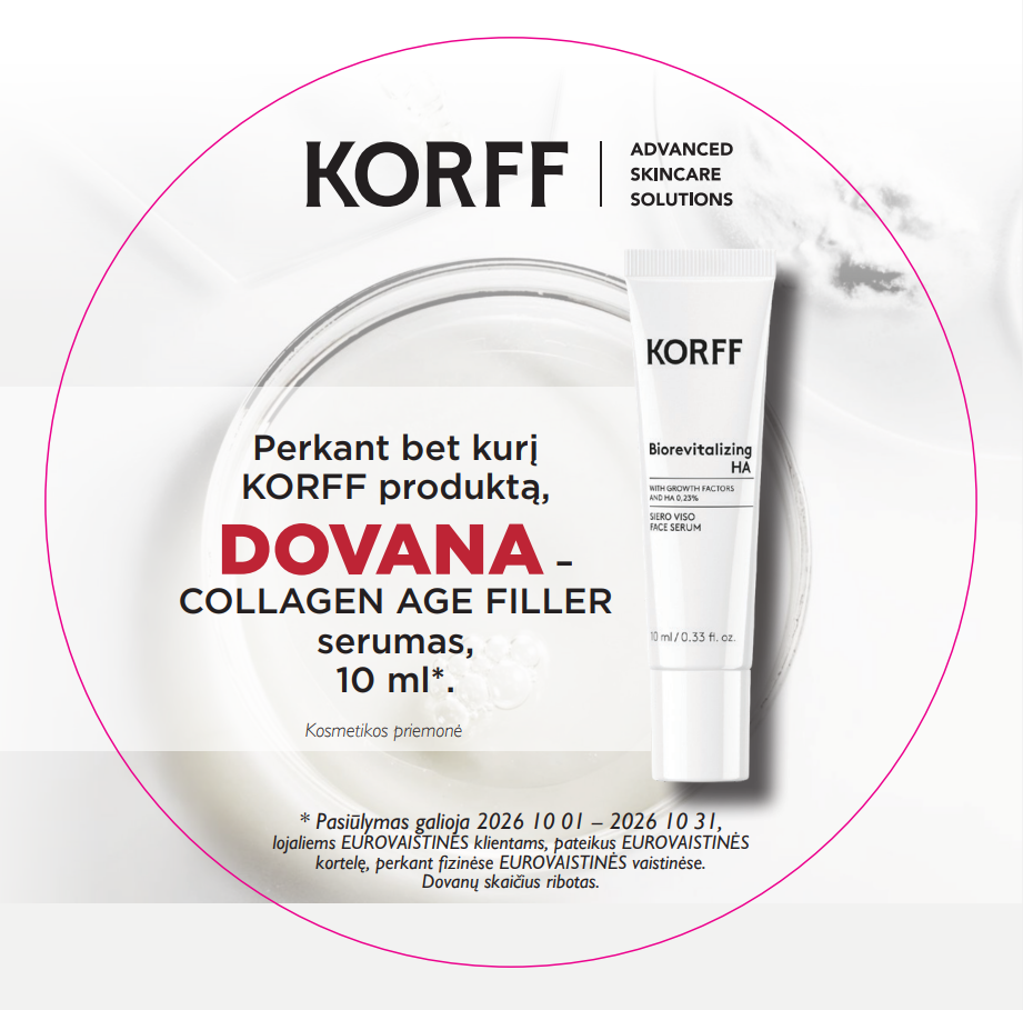 EUROVAISTINĖ. Perkant bet kurį KORFF produktą, DOVANA – COLLAGEN AGE FILLER serumas, 10 ml*