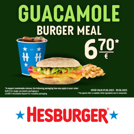HESBUGER. Guacamole Burger meal