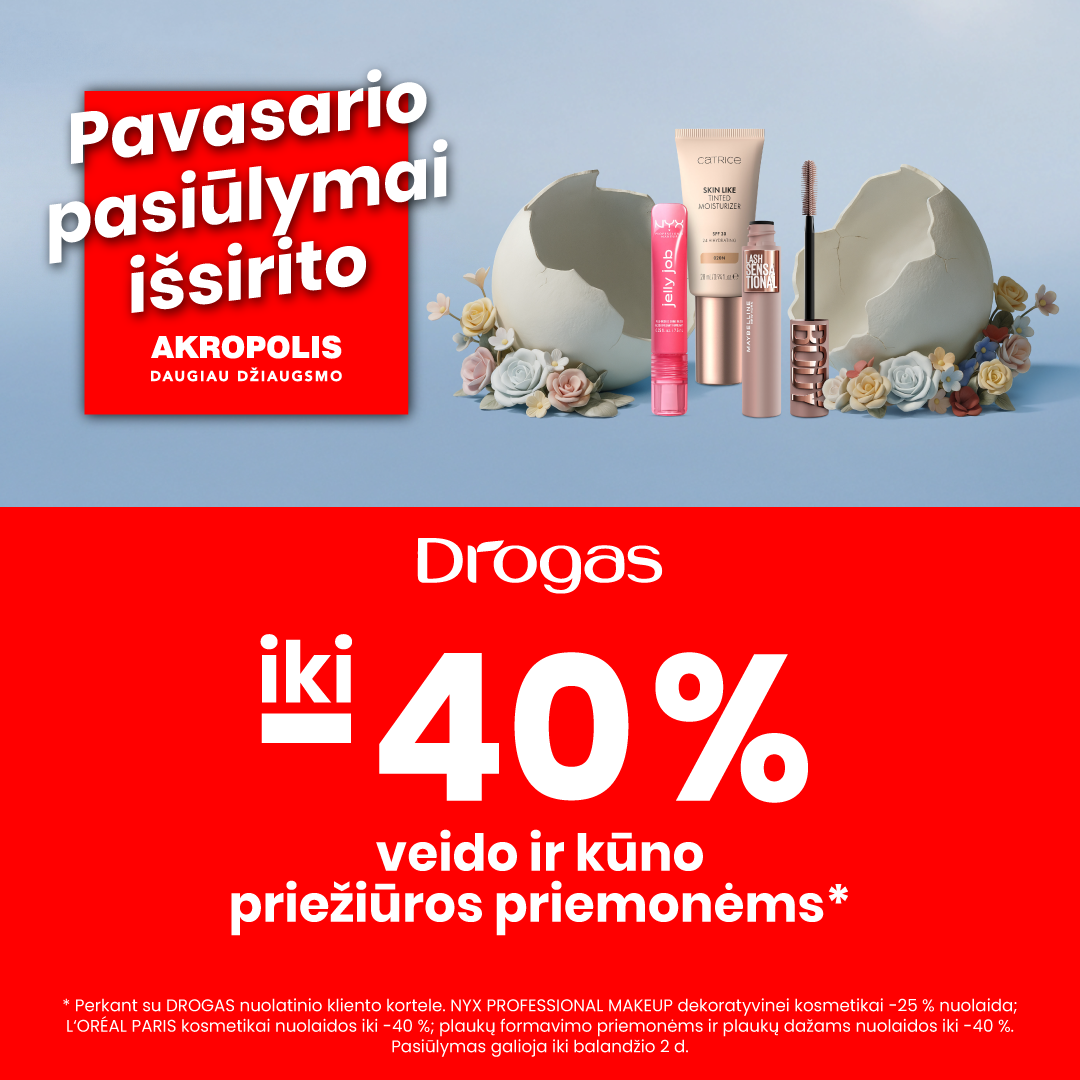 DROGAS. Iki 40% nuolaidos veido ir kūno priežiūros priemonėms