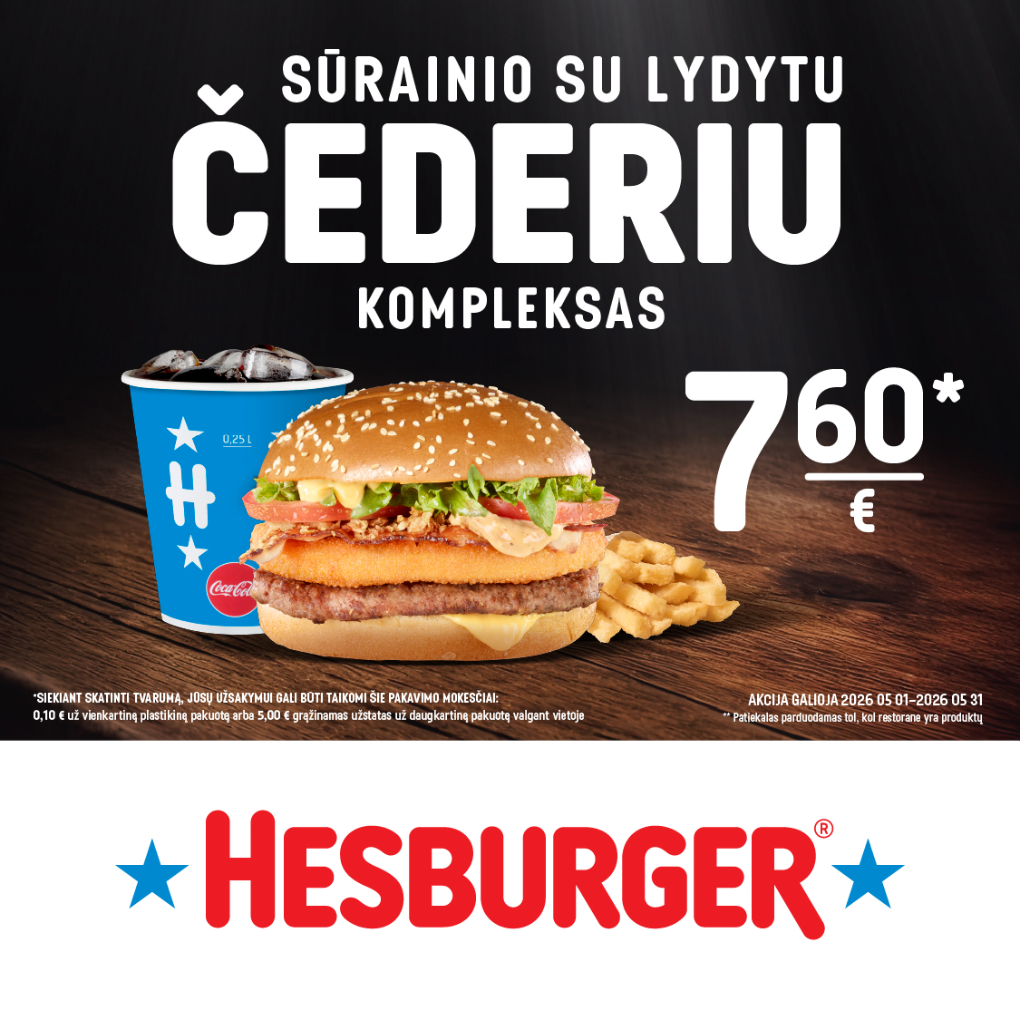 HESBURGER. Sūrainio su lydytu čederiu kompleksas