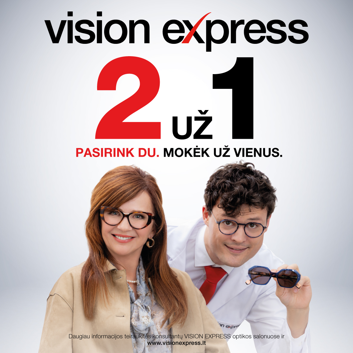 VISION EXPRESS: „2 už 1 kainą“ akinių rėmeliams arba saulės akiniams