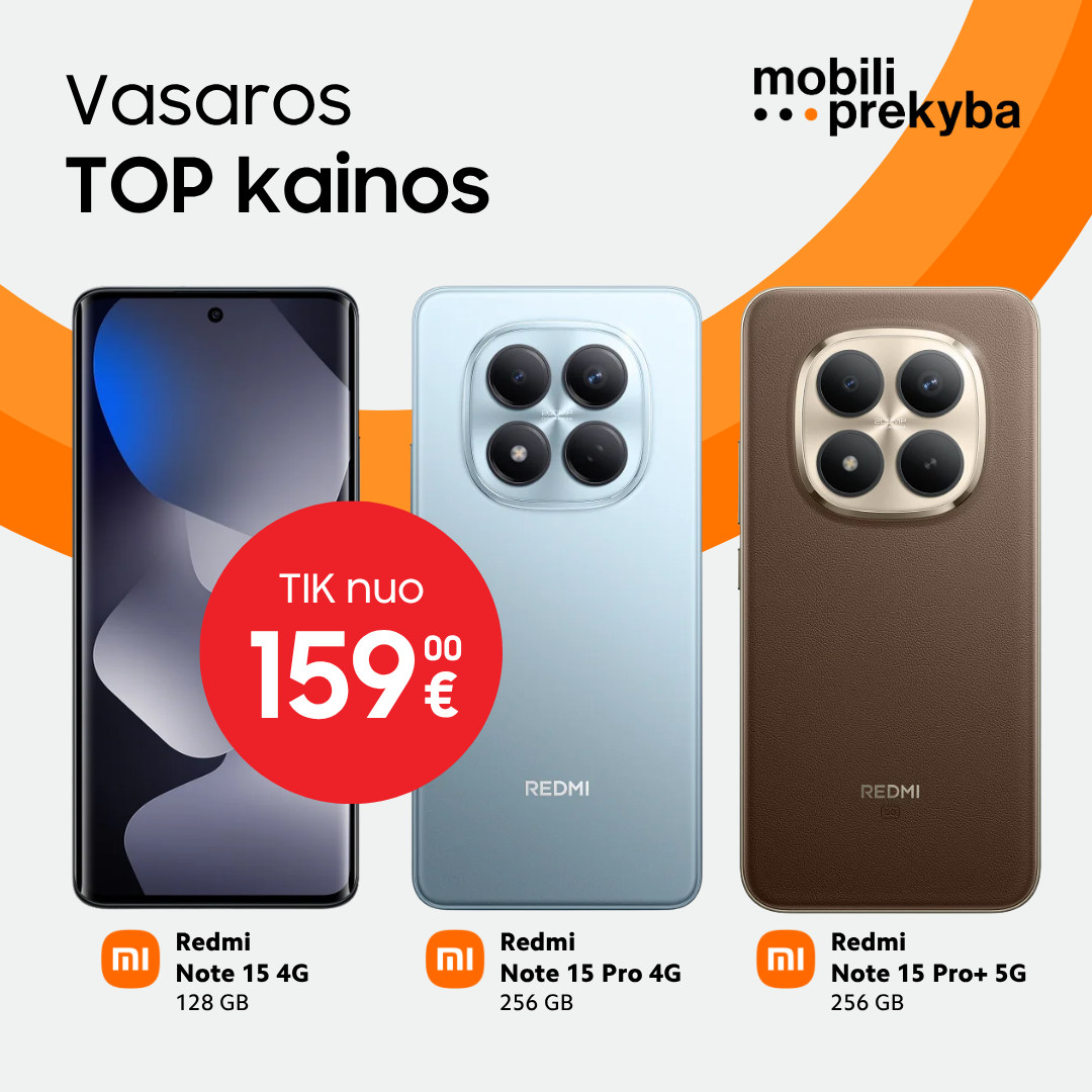 MOBILI PREKYBA. Redmi Note 15 – nuo 159 Eur