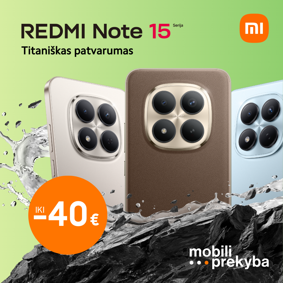 MOBILI PREKYBA. Redmi Note 15 nuo 189 Eur