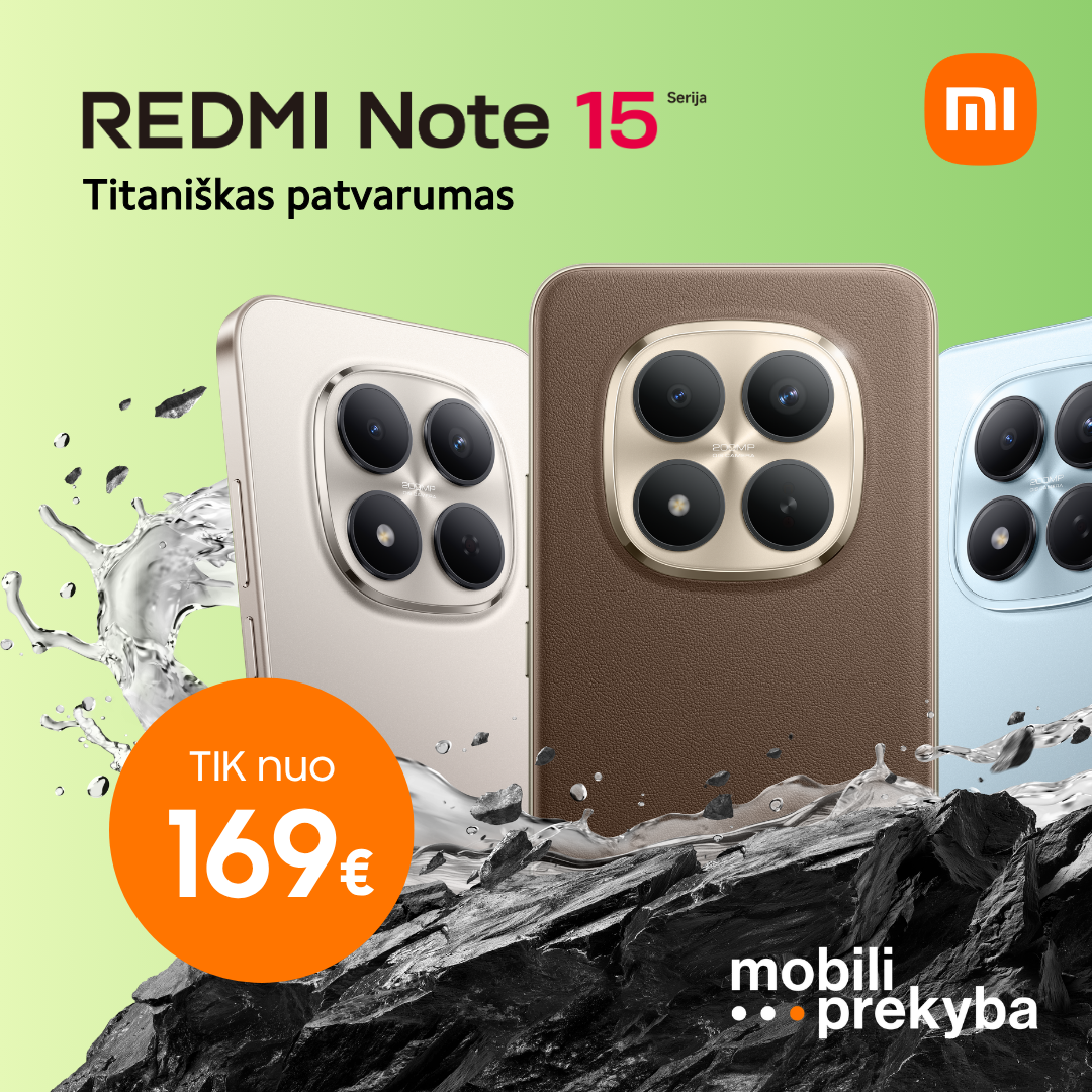MOBILI PREKYBA. Redmi Note 15 nuo 169 Eur