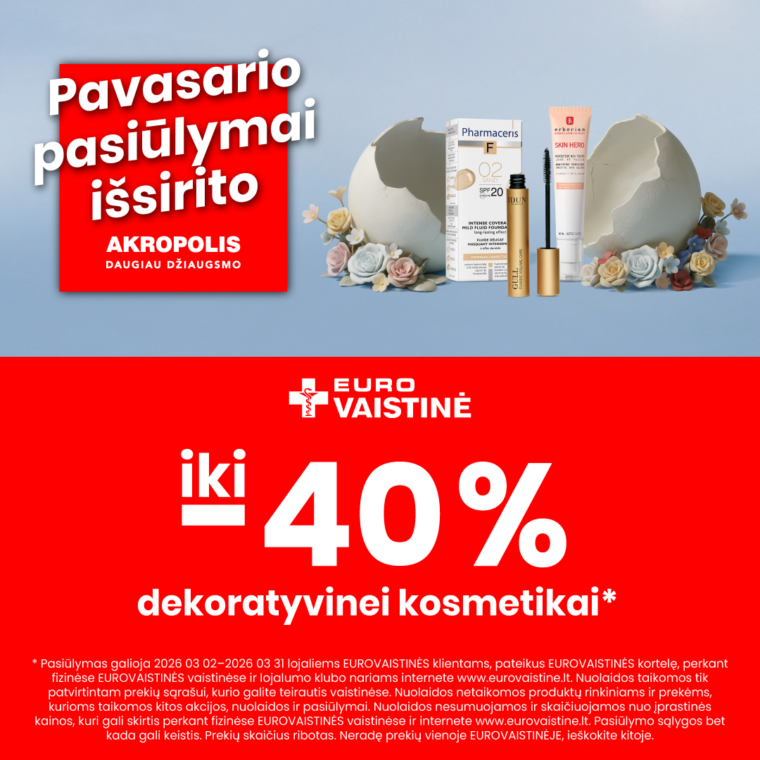 EUROVAISTINĖ. Dekoratyvinei kosmetikai iki -40 %