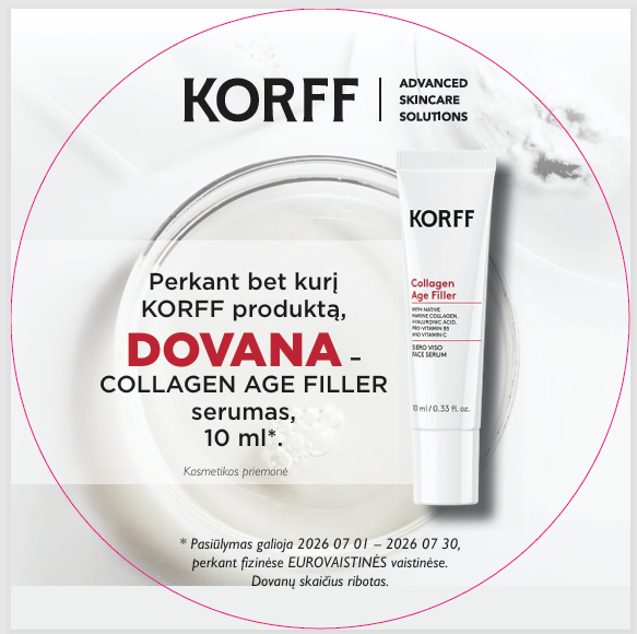 EUROVAISTINĖ. Perkant bet kurį KORFF produktą – DOVANA, KORFF COLLAGEN veido serumas 10 ml*