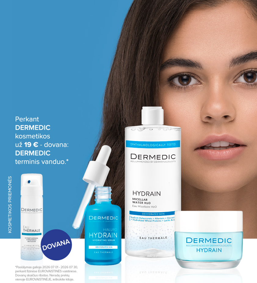 EUROVAISTINĖ. Perkant Dermedic prekių už 19 Eur ir daugiau – DOVANA Dermedic terminis vanduo 50 ml*