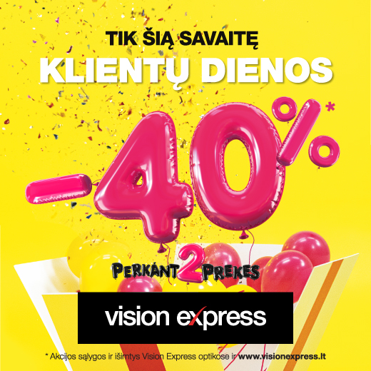 VISION EXPRESS.  40 %* nuolaida perkant bet kurias 2 prekes