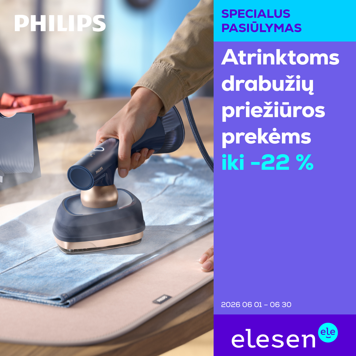 ELESEN. Atrinktoms Philips drabužių priežiūros prekėms iki -22 %