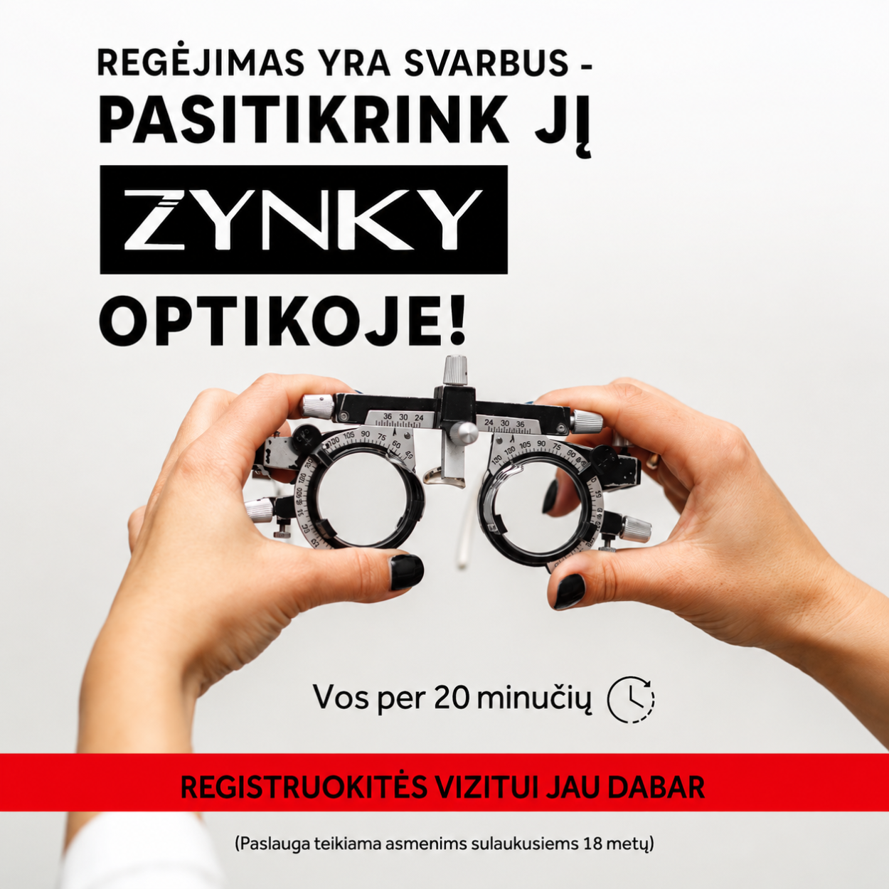 ZYNKY OPTIKA. Nemokama regos patikra akinių receptui