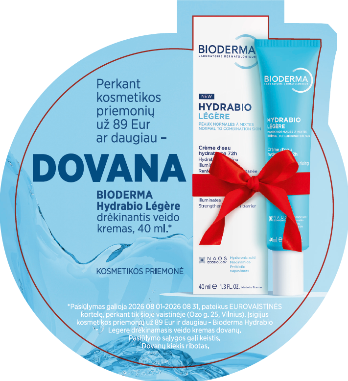 EUROVAISTINĖ. Perkant kosmetikos priemonių už 89 Eur ar daugiau – DOVANA Bioderma Hydrabio Légère drėkinantis veido kremas, 40 ml .*