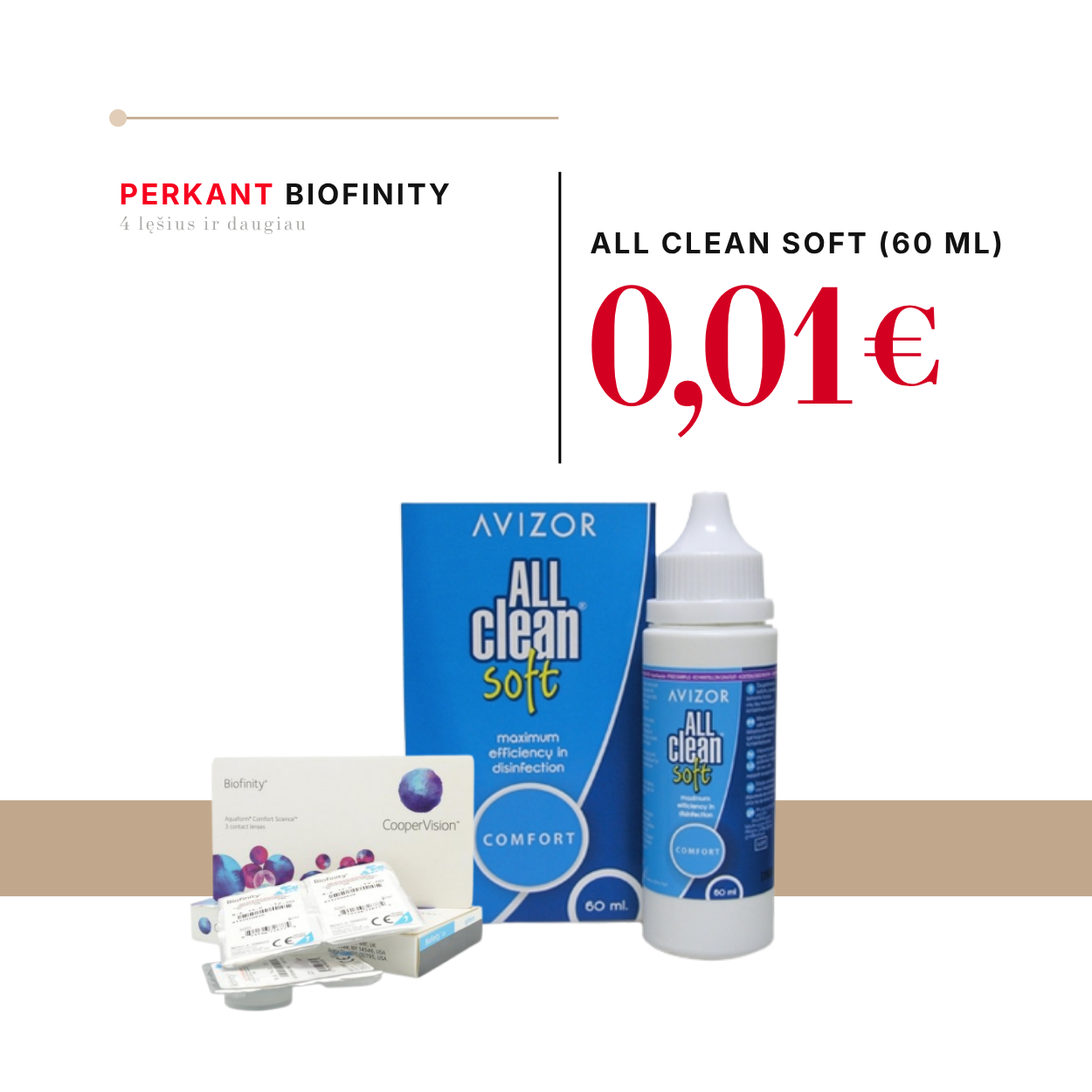 ZYNKY OPTIKA. Biofinity kontaktiniai lęšiai (4 vnt ar daugiau)+ All Clean Soft (60 ml)